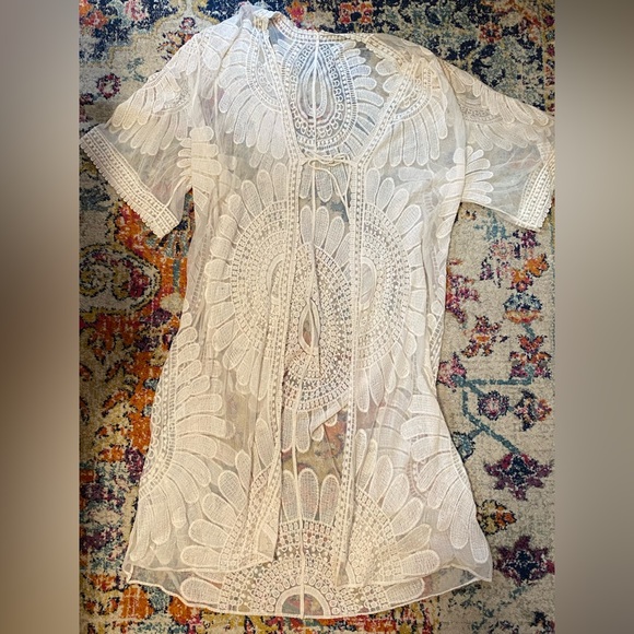 Lace Kimono Cover Up Duster - Ivory/off white/sheer - Picture 2 of 7